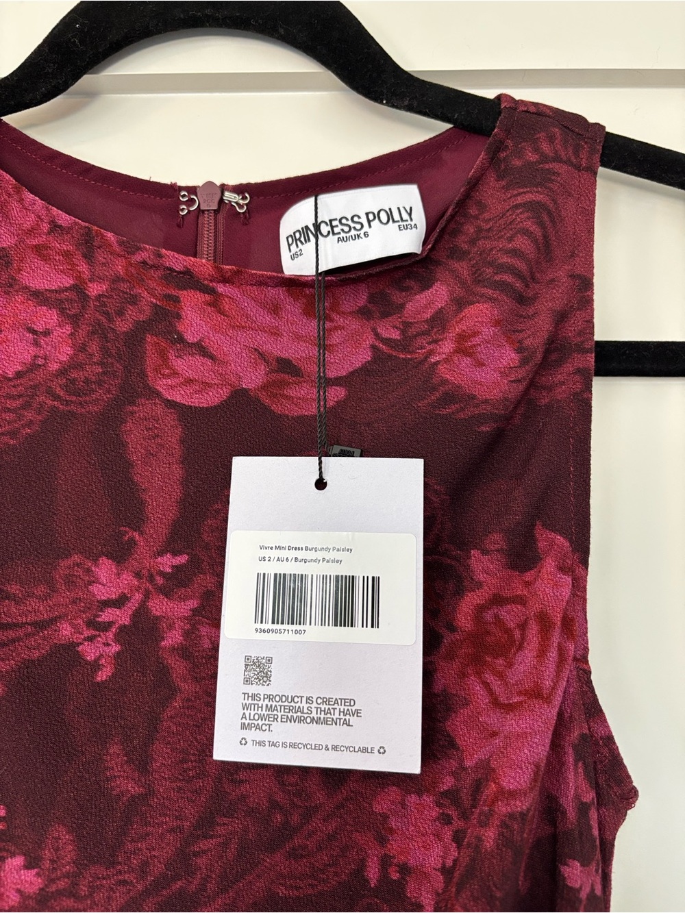 NWT Princess Polly Vivre Mini Dress Burgundy Paisley Floral Women’s Size US 2 - Picture 9 of 11